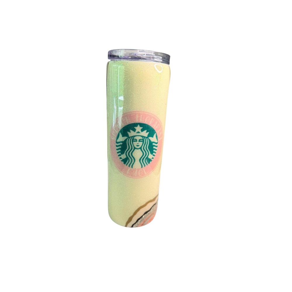 Handmade Tumbler Unisex 8in Orange Geode Glitter Stainless Steel Starbucks Logo